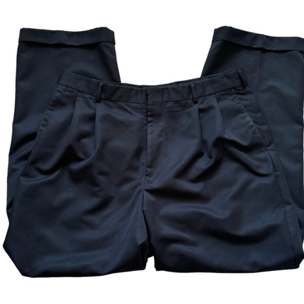 Perry Ellis Navy Blue Pleated and Cuffed Relaxed Fit Office Slacks Pants 36x30